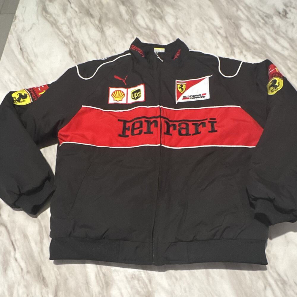 Mens Ferrari Racing Jacket With Embroidered Logos Size Large